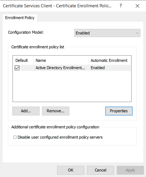Certificate advanced configuration