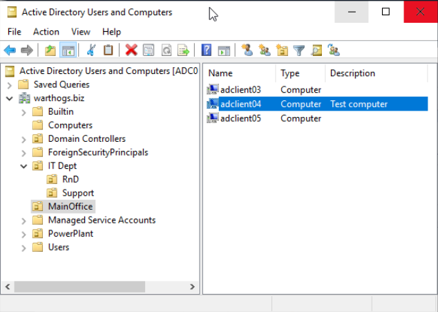 Main Office OU in Active Directory